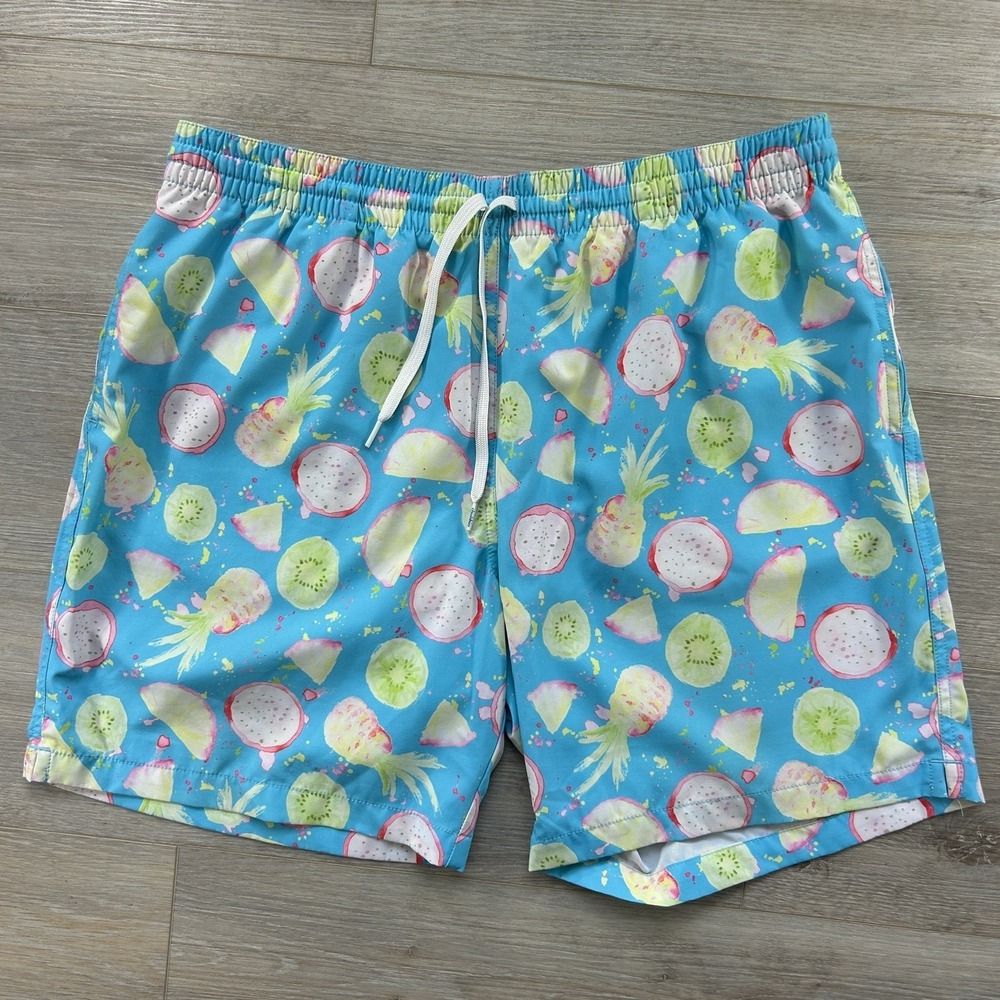 Chubbies Men's XL 7"  Swim Trunks Fruit Kiwi Pineapple Blue Mesh Liner Shorts‎